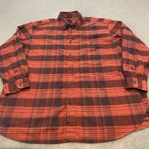 Orvis Shirt Mens Size XL Red Plaid Long Sleeve Pockets Button Up Classic Outdoor
